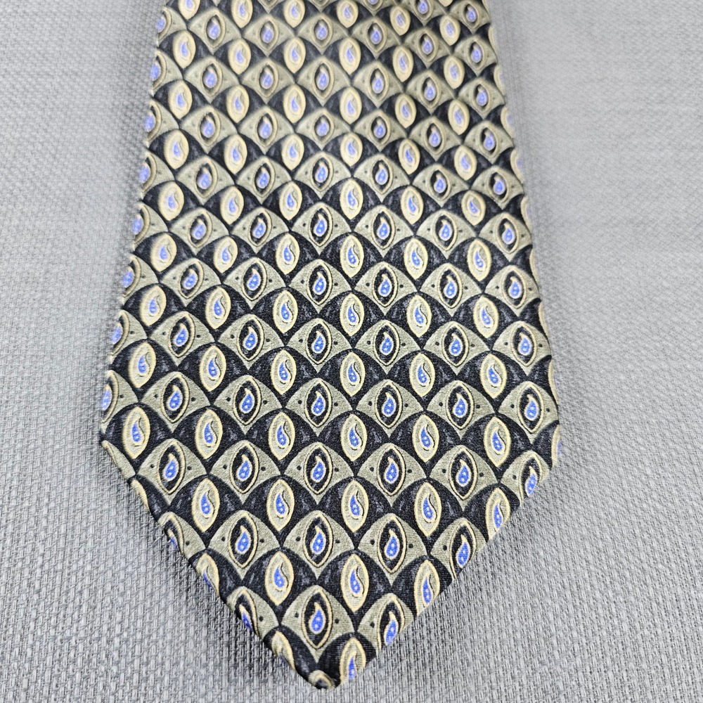 Stafford Executive Mens Silk Tie Made in Italy Gold Black Blue Geometric Paisley
